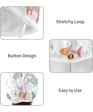 Rainbow Fishes Hair Towel 2 Pack - Super Absorbent Quick Dry Turbans for Women & Girls | Hair Drying Towels with Button Wrap - Buy Online on GoSupps.com