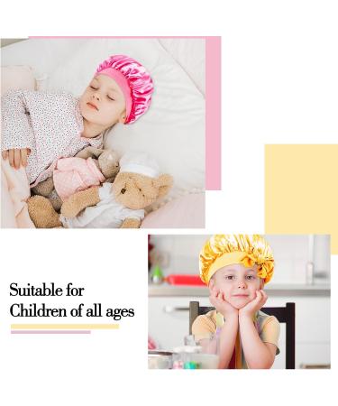 Arqumi Silk Satin Kids Bonnet 2Pcs Set | Soft Baby Sleeping Cap | Adjustable Night Hair Bonnet for Toddlers & Teens - Yellow/Rose - Buy Online on GoSupps.com
