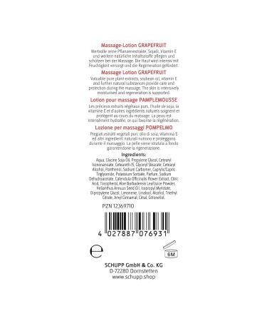 Schupp Massage Lotion Grapefruit 200ml - Soothing Hydrating & Refreshing | International Shipping Available - Buy Online on GoSupps.com