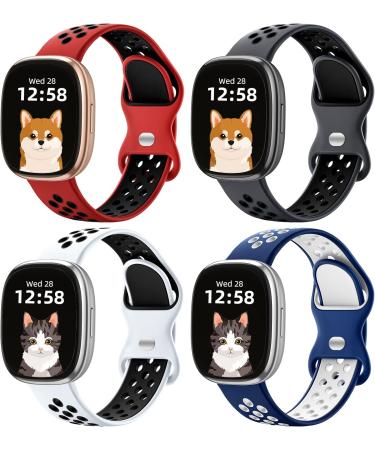 Maledan Sport Bands 4 Pack for Fitbit Versa 3/4 & Sense 2 - Soft Wristband Replacement for Women and Men - Coal Black/Red/ Navy White/ White Black - S 5.5-7 - Buy Online on GoSupps.com