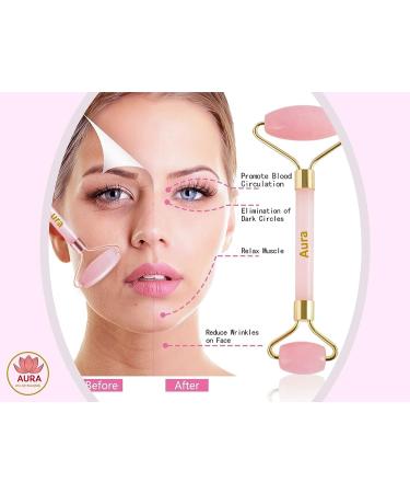 Premium Certified Rose Quartz Pink Roller & Gua Sha Set for Skin Care & Muscle Relaxation - Buy Online on GoSupps.com