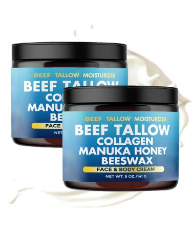 Maidlure Beef Tallow Collagen Manuka Honey Beeswax, Natural Beef Tallow Moisturizer for Skin, 7 in 1 Grass-fed Tallow and Manuka Honey Cream for Face, Body