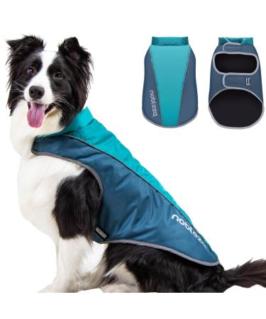 Nobleza Dog Coats Waterproof Adjustable Dog Coat with Harness Hole Reflective Windproof Warm Winter Dog Jacket Cozy Dogs Clothes Raincoat for Small Medium Large Dogs Blue Back L35cm Back L35cm Blue