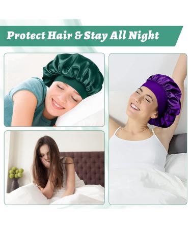 4-Piece Satin Hair Hood & Hair Ties Set | Reusable Sleep Caps for Women & Girls - Protect Hair While Sleeping | Silver Violet Pink Cyan - Buy Online on GoSupps.com
