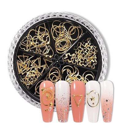 SILPECWEE Gold Nail Charms 3D Art Jewels - 4 Boxes Hollow Studs, Beads, Metal Chains for Luxury Nails with Tweezers - Buy Online on GoSupps.com