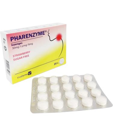 PHARENZYME Strawberry Lozenges - 20 Count | Sore Throat Relief | Enzyme-Active Formula - International Shipping Available - Buy Online on GoSupps.com