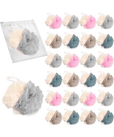 24 Pack Travel Loofah Individually Wrapped Small Loofah Shower Pouf 4 inch Mini Bath Sponges for Shower Multicolor
