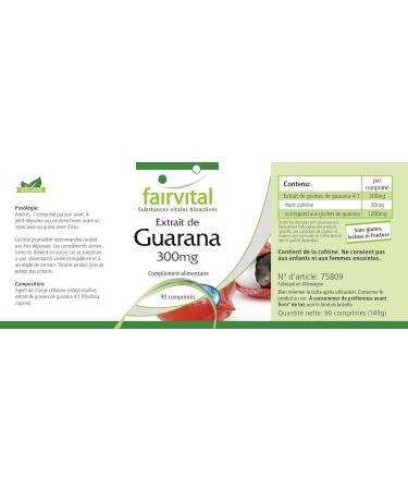 Fairvital | Guarana Extract 300mg box of 3 months - VEGAN - Highly dosed - 90 tablets - Paullinia cupana - Buy Online on GoSupps.com