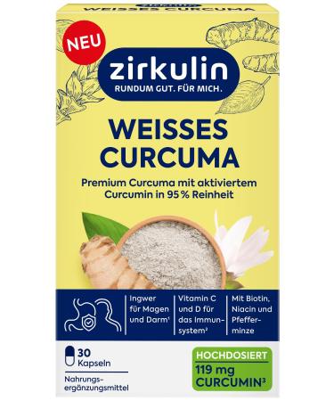 Circular white curcuma 30 capsules - promotes stomach intestine - dietary supplements turmeric with biotin niacin ginger & vitamin C & d - high bioavailability 30 pieces (1 Pack)