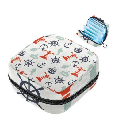 Portable women's binding-up bags menstrual cup bags female menstrual performances bag for teenage girls tampons for the first period anchor lighthouse boat multi-colored 10
