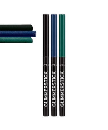 eldimer 3 PCS Set - Avon Glimmerstick Blackest Black Eye Liner - Avon Glimmerstick Starry Night Blue Eye Liner - Avon Glimmerstick Emerald Green Eye Liner 3 PCS SET Blackest Black - Starry Night - Emerald