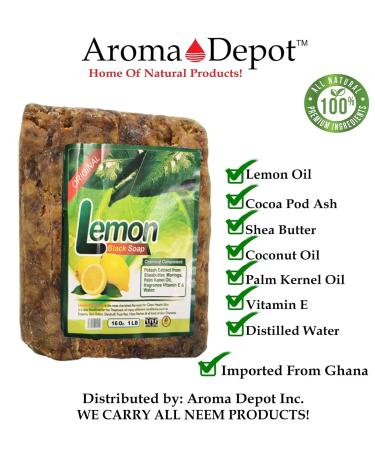 Buy Aroma Depot 100% Natural Lemon Raw African Black Soap - 2 lb | Acne Eczema Psoriasis Treatment | Handmade Face & Body Wash - Buy Online on GoSupps.com