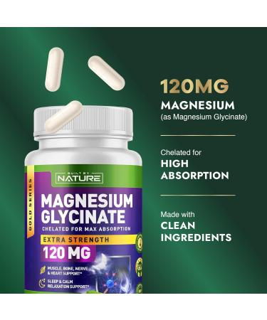 Built By Nature Magnesium Glycinate - Chelated for High Absorption Supplement to Support Sleep Muscle Heart & Nerve Health - 120 mg Magnesium per Serving/Capsule - 90 Capsules - Buy Online on GoSupps.com