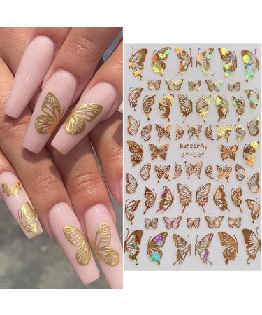 8 Sheets Gold Butterfly Nail Art Stickers | 3D Luxury Decals for Designer Nails - Women's DIY Nail Decoration Supplies - Buy Online on GoSupps.com