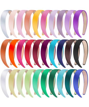 SIQUK 30 Pieces Satin Headbands 1 Inch Hard Headbands Non-slip Headband Colorful Headbands DIY Hair Headbands for Women and Girls Multicolor - Buy Online on GoSupps.com