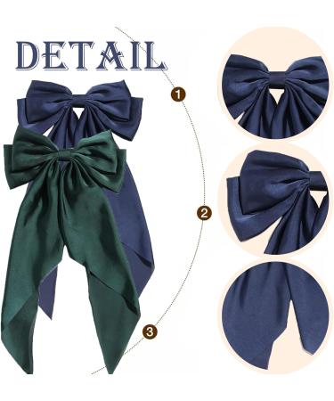 2 Pcs Big Hair bow Hair Bows for Women Bow Hair Clip Elegant Solid Color French Barrette Bows For Hair With Long Silky Satin Hair Barrettes Accessories Bow Hair Clips for Women Girls(Green+Navy) - Buy Online on GoSupps.com