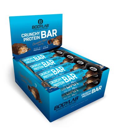 Bodylab24 Crunchy Protein Bar Chocolate & Nuts 12 x 64G storage box crispy protein bar with chocolate coating with 20g protein per bar high protein low-sugar protein bar with little sugar chocolate & nuts 12 pieces (1 Pack)