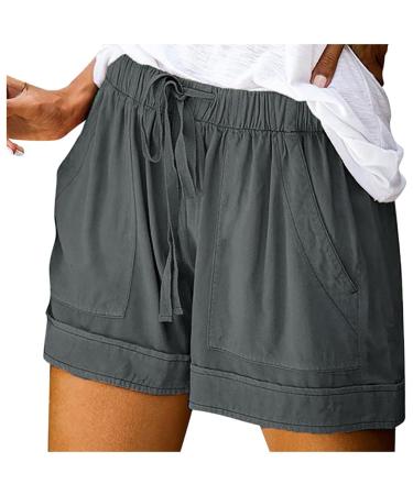beshionljs Women Casual Shorts Print Elastic Waist Drawstring Summer Comfy Beach Lightweight Short Lounge Pants with Pockets Dark Gray-19 Medium