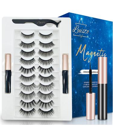 Luisto Magnetic Eyeliner and Eyelashes Kit,Magnetic Eyelashes with Eyeliner,3D Natural Long 10Pairs Different Style False Eyelashes with Tweezer,No Glue Needed,Easy to Wear 10 Pair (Pack of 1)