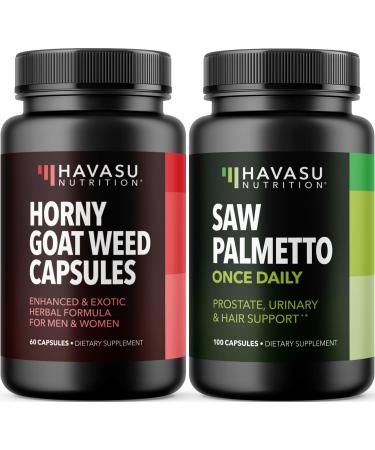 HAVASU NUTRITION Horny Goat Weed Capsules (30 Servings) & Saw Palmetto Capsules (100 Servings)