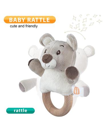 Donty-Tonty Premium Wood Baby Teether Rattle Toy - Grey Bear | Soft Plush Shaker Toy with Natural Wooden Teething Ring | Perfect Easter Gift for Newborns & Toddlers 0-12 Months - Buy Online on GoSupps.com