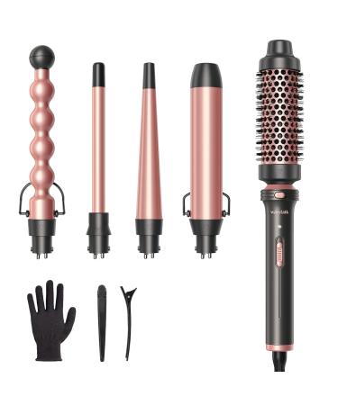 Wavytalk 5 in 1 Curling Iron,Curling Wand Set with Curling Brush and 4 Interchangeable Ceramic Curling Wand(0.5-1.25),Instant Heat Up,Include Heat Protective Glove & 2 Clips 0.5"-1.25" Curling Wand