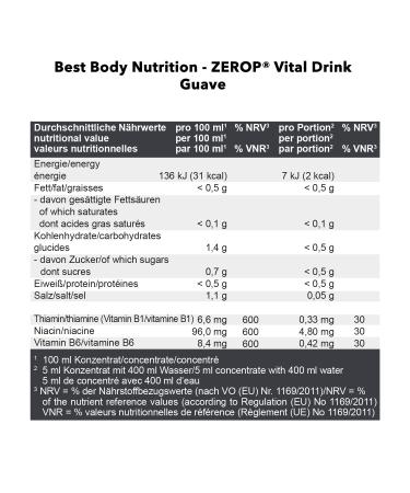 Best Body Nutrition Vital Drink Zerop Guave - Sugar-Free Beverage Concentrate | 80L Yield | 1000ml Sirup - Original Flavor - Buy Online on GoSupps.com