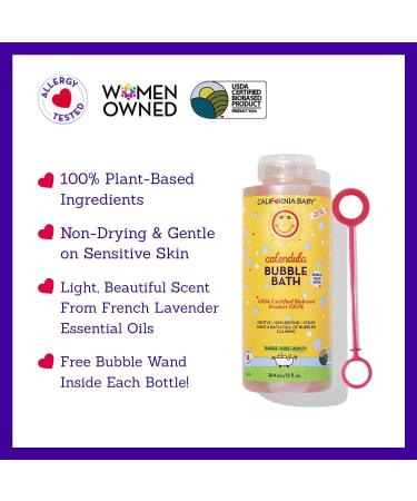 California Baby Calendula Bubble Bath - Lavender Scent | Plant-Based & Allergy-Friendly | Ideal for Sensitive Skin | 384 mL | Free Bubble Wand - Buy Online on GoSupps.com
