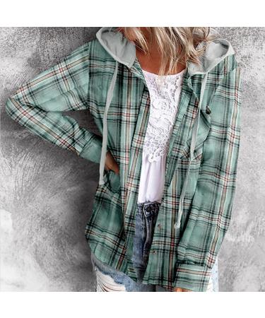 Women's Hooded Flannel Shirt - Button Up Plaid, Long Sleeve Drawstring Pullover - Green XL - Buy Online on GoSupps.com