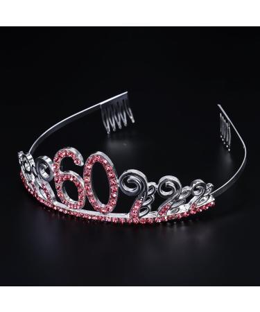 Frcolor 60th Birthday Tiara Crystal Rhinestone Women 60th Birthday Crown with Combs Silver Red - Buy Online on GoSupps.com