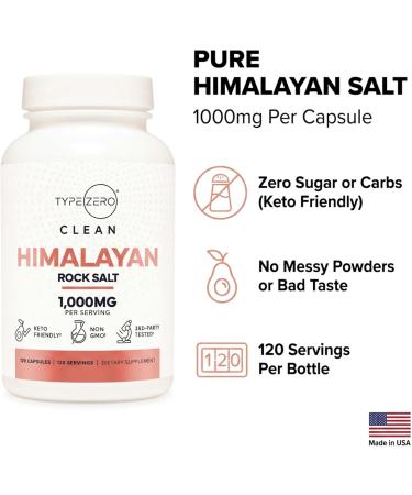 Type Zero Himalayan Rock Salt Capsules (120 Capsules) (1000mg per Serving) - Buy Online on GoSupps.com