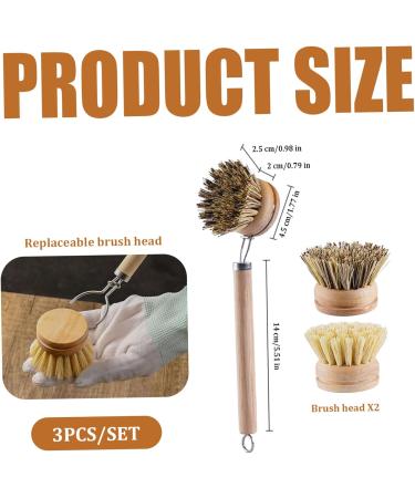 Dish Brush with Handle Dish Brush 1 Set Dish Scrub Brush Includes 1 Handle & 2 Replaceable Brush Head Kitchen Scrub Brush for Pot Sink Stove Dishes - Buy Online on GoSupps.com