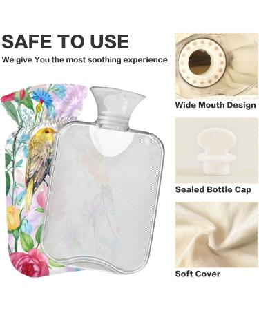 Hot Water Bottle with Watercolor Flowers & Birds - 2L Large Pain Relief Bag for Bed Hands & Feet - Buy Online on GoSupps.com