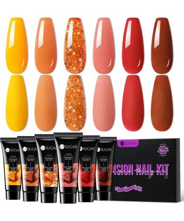 UR SUGAR Autumn Winter Poly Extension Gel Nail Set - 6 Fall Colours Including Maple, Pumpkin, and Glitter Red - Perfect for Halloween and Christmas Gifts Box for Women - Buy Online on GoSupps.com