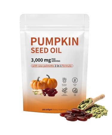 Wvnscl Aurove Pumpkin Seed Oil Capsules for Hair Growth Pumpkin Seed Oil with Saw Palmetto 3000mg Softgels Supports Hair Urinary Bladder & Prostate Health Non-GMO Gluten Free