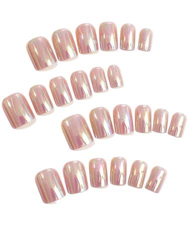 Chrome Press On Nails | Short Square Full Cover Fake Nails - 24 Pcs Glossy Acrylic Glue-On Designs for Women - Buy Online on GoSupps.com