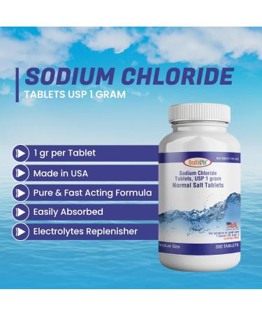Health Life Sodium Chloride Tablets 1 gm - 300 Count | USP Electrolyte Replenisher & Sodium Mineral Supplement for Hydration - Buy Online on GoSupps.com