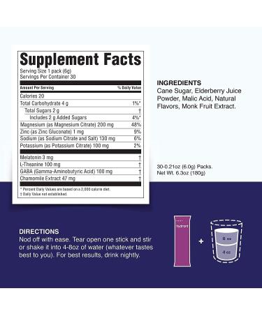 Hydrant Sleep Hydration Powder - Fast-Acting Rest & Recovery Drink Mix with Melatonin, L-Theanine, GABA, Magnesium, Chamomile & Elderberry - 30 Pack Elderberry Electrolyte Powder - Buy Online on GoSupps.com