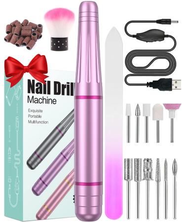 Best Gift Electric Nail Drill Kit  USB Manicure Pen Sander Polisher with 11 Pieces Changeable Drills and Sand Bands for Exfoliating  Polishing  Nail Removing  Acrylic Nail Tools Purple