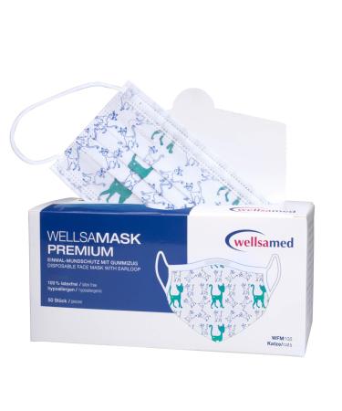 Wellsamed Wellsamask 50 pieces medical face mask Type IIR with elastic band with cat motif
