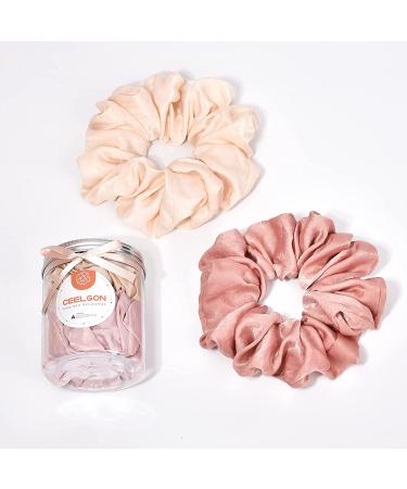XL Big Silk Scrunchies Hair Ties for Women - CEELGON Oversized Pink Satin Silk Scrunchie 4 Pack - Extra Large Jumbo Soft Champagne Chiffon - Ideal for Thick Hair (Pink Champagne) - Buy Online on GoSupps.com