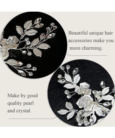 Wedding Hair Clip Crystal Bridal Hair Piece Hair Accessories for Women Girls Bridesmaid Handmade Flower Rhinestone Head Pieces Barrette Hair Pin (Sliver) - Buy Online on GoSupps.com