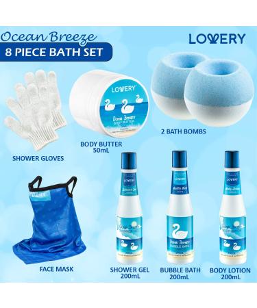 Ocean Bliss Bath Set - Perfect Birthday Gift Basket for Women Men & Teens | Spa Essentials: Shower Gel Bubble Bath Lotion Body Butter Bath Bombs & Face Mask - Buy Online on GoSupps.com
