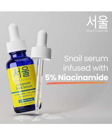 SeoulCeuticals 5% Niacinamide & Snail Mucin Essence Serum - Anti-Aging Cruelty Free Korean Skin Care | Hydrating K Beauty 1oz - Buy Online on GoSupps.com