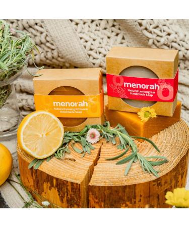 Menorah Skincare | Natural Lemongrass Handmade Bar Soap - 100% Essential Oils for Nourishing & Moisturizing Body Care - Unisex Luxury Soap - Buy Online on GoSupps.com