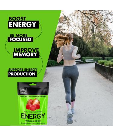 Premium Extra Strength Vitamin B-Complex Energy Vegan Gummies | Gluten-Free & Gelatin-Free | Non-GMO | Natural Energy Support & Focus | Boost Energy & Mood - Strawberry - Buy Online on GoSupps.com
