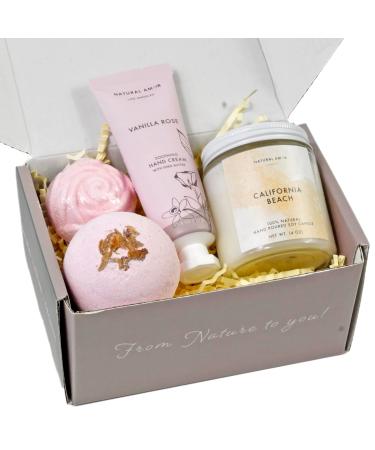 Natural Amor-Relaxation Spa Gift Set for Women- 4pcs Gift Box Including Candle  Hand Cream  Bath Bomb candle  hand cream  bath bombs