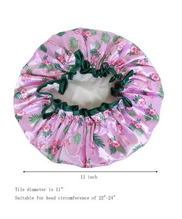Flamingo Pink Satin Shower Cap for Women - Cute Animal Print Waterproof Bath Cap for Long Hair - Buy Online on GoSupps.com
