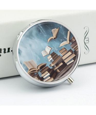 Books in The Sky Round Pill Box | 3 Compartment Decorative Metal Pill Organizer | Portable & Stylish Pocket Pill Case - Buy Online on GoSupps.com