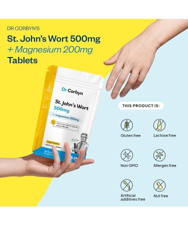 Dr Corbyn St. John's Wort 500mg & Magnesium 200mg Supplement - 60 Vegan Tablets | UK Made, Maximum Strength Blend for Diet Support - Buy Online on GoSupps.com